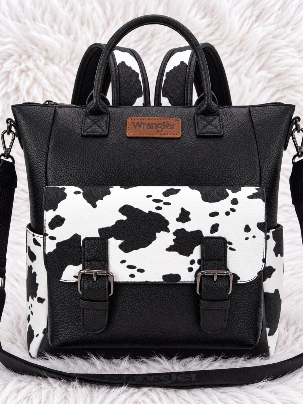 NWT Wrangler Cow Print Convertible Tote Backpack – Black & White